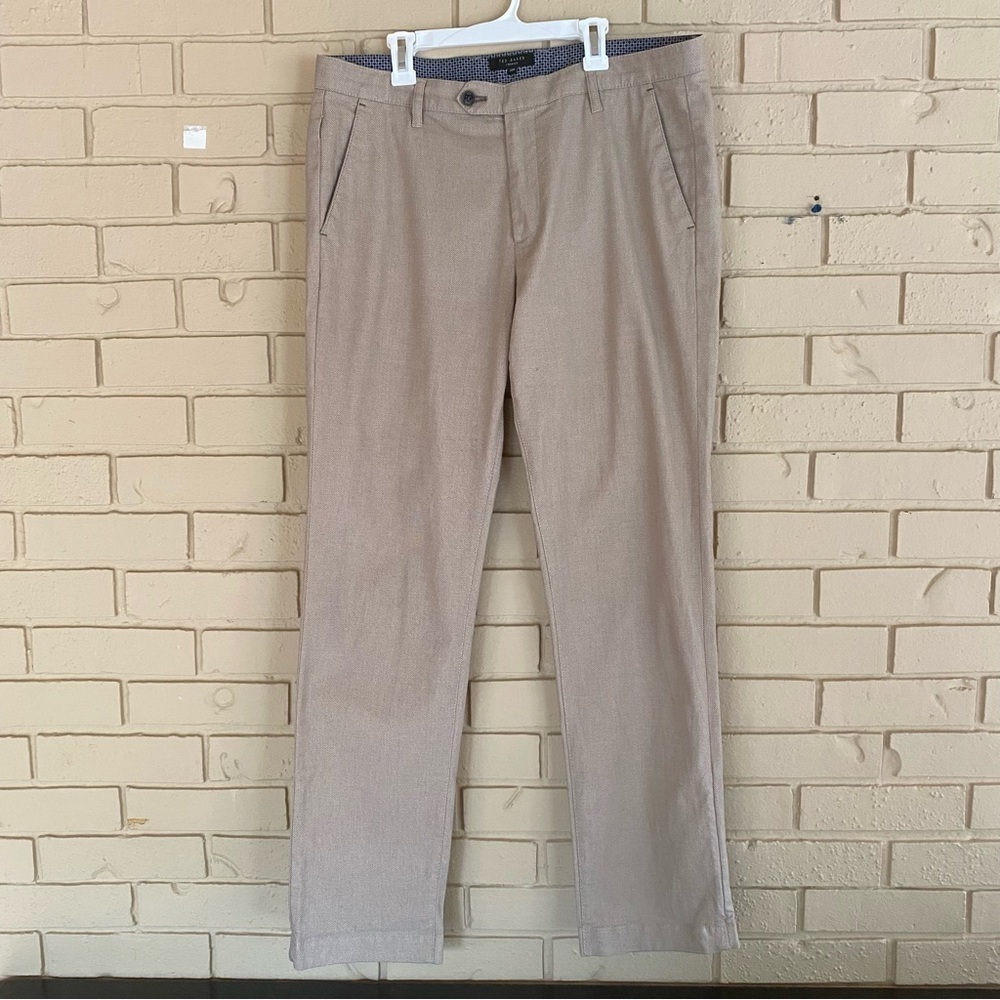 Ted Baker London Mens 34R Khaki Chino Cotton Blend Modern Pants
